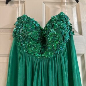 Elegant Green Floral Embellished Dress